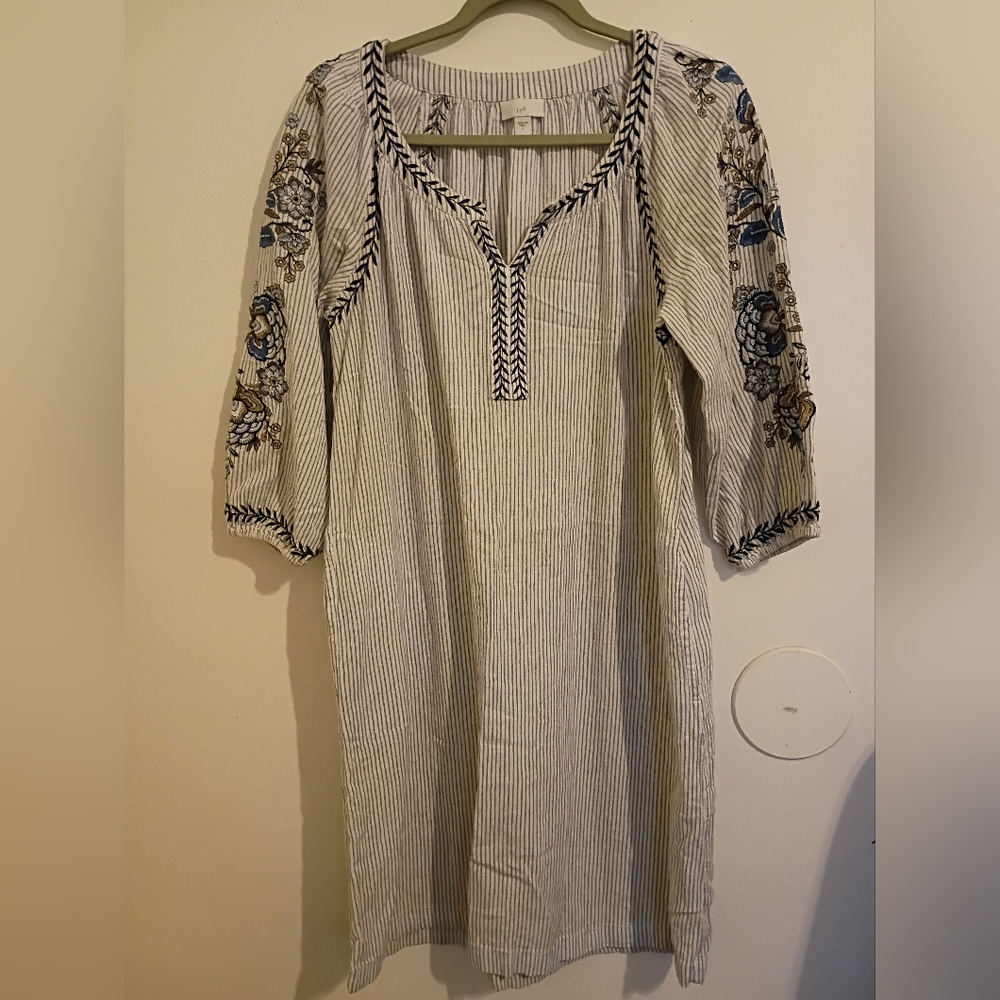 J. Jill Women's Striped Embroidered Mini Dress Viscose Cotton Blend Sz S
